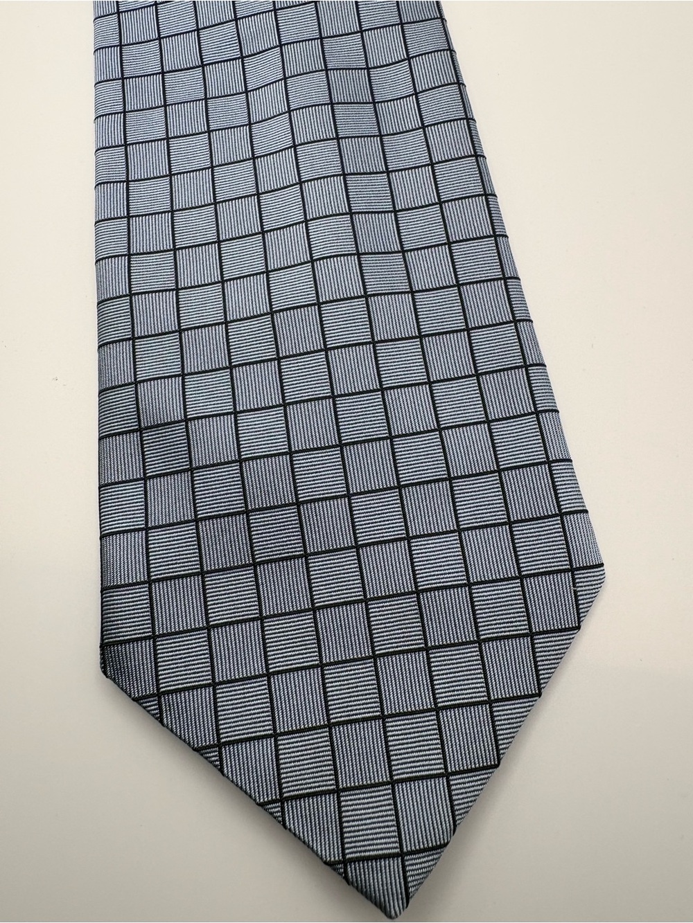 Brooks Brothers Makers Blue & Black Square Grid 100% Silk Tie 3.75"x59"